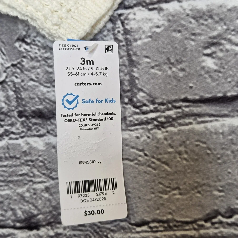 Carter's Baby White Knit Hooded Cardigan Sweater with Bear Ears 3 Months